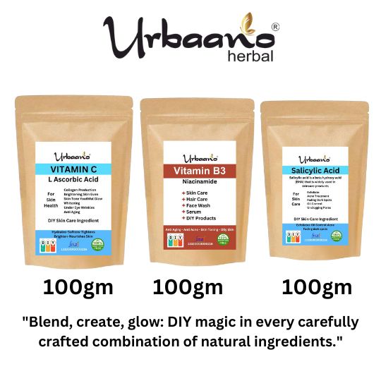 Vitamin C (L-Ascorbic Acid), Niacinamide (Vitamin B3) & Salicylic Acid Powder For Making DIY Skin Care Serum, Cream, Lotion & Facewash, Anti Ageing & Youthful Glow (Multi-Combo)