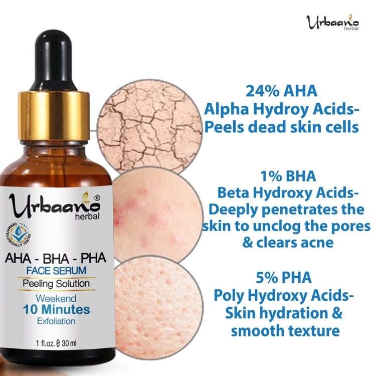 urbaano herbal aha bha pha glow face peeling serum gel for hydrated smooth skin