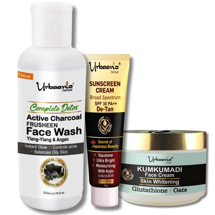 urbaano herbal facial kit face wash, detan suncream, whitening face cream