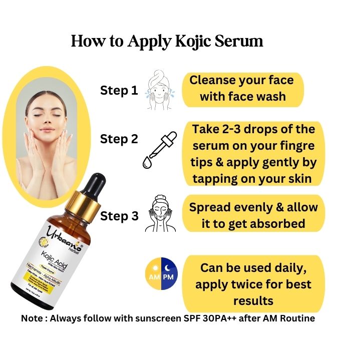 2% Kojic Acid White Glow Face Serum with Alpha Arbutin & Niacinamide for Reducing Dark Spots, Pigmentation, Blemishes, Tan