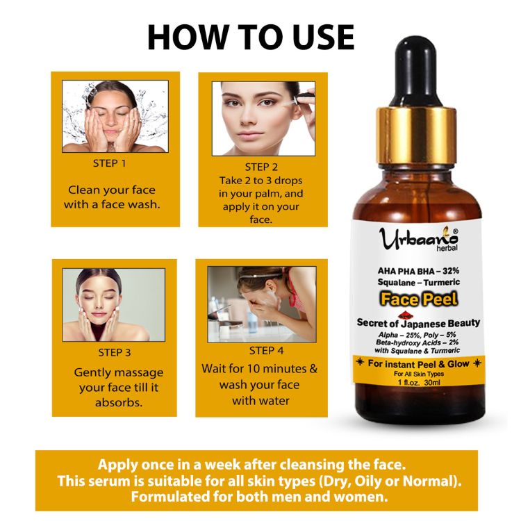 urbaano herbal aha bha pha face peeling solution with olive squalane for weekend cleansing of skin
