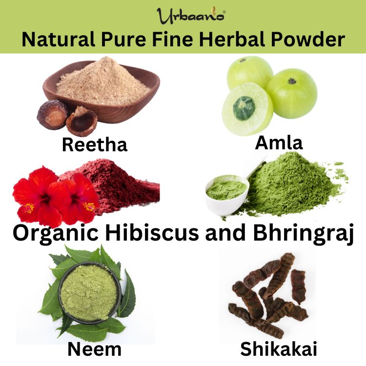 Natural Hair Growth Mask, Set 6 Herbal Powder - Amla, Reetha, Shikakai, Neem, Organic Bhringraj, Hibiscus