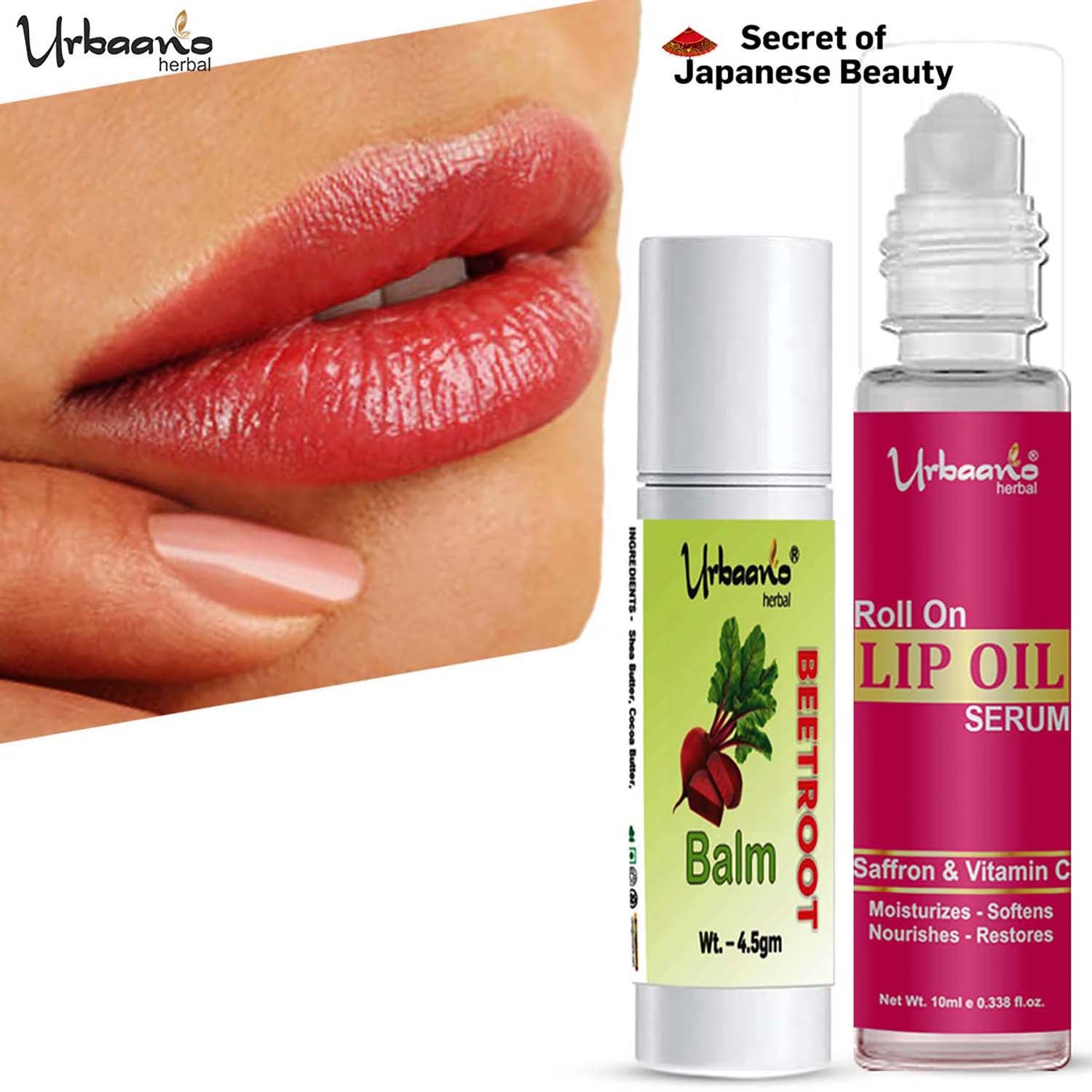 urbaano herbal tint lip and cheek balm and oil, serum japanese squalne olive oil  for nourishment, moiaturisation of lips