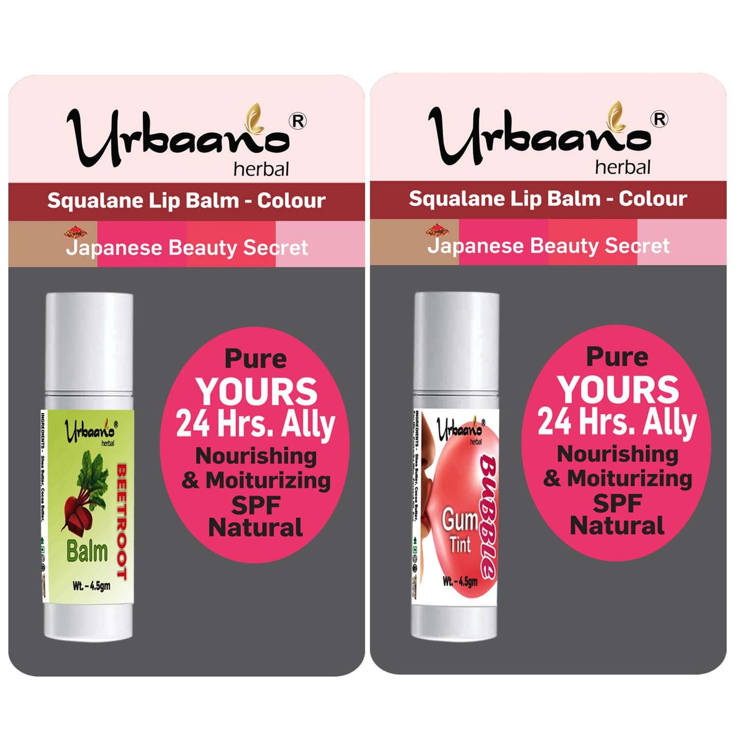 urbaano herbal tint lip and cheek balm for dry, chapped dark lips. Pink tint with olive squalane oil, organic oils