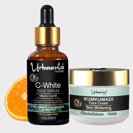 urbaano herbal skin brightening face cream and vitamin c  white face serum with hyaluronic acid for glowing skin