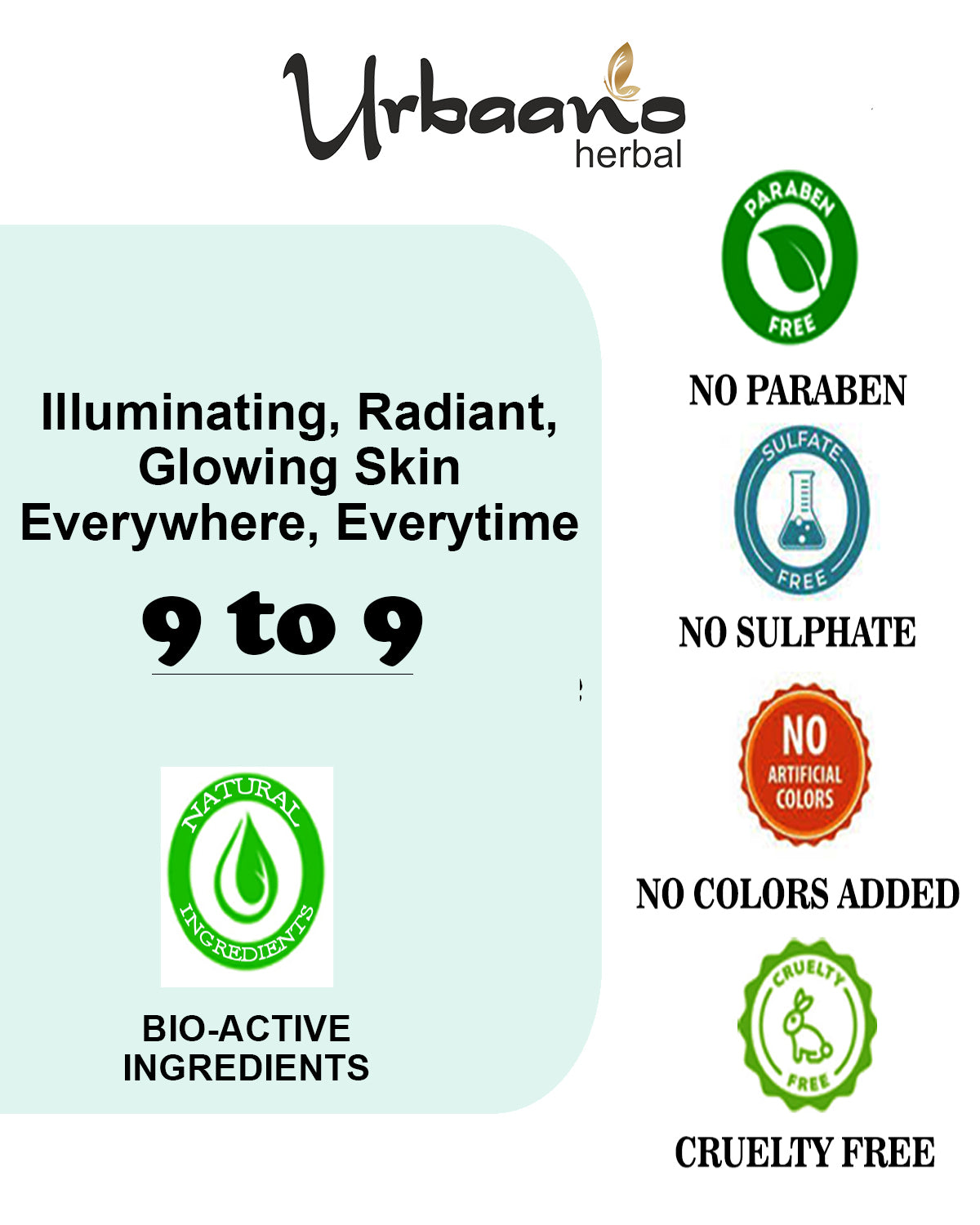urbaano herbal skin brightening face cream and vitamin c white face serum with hyaluronic acid for glowing skin from 9-9, no sulphate, paraben, crulety 