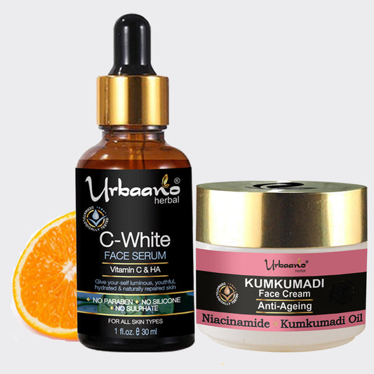 urbaano herbal kumkumadi cream & vitamin C serum age reversal skin care combo