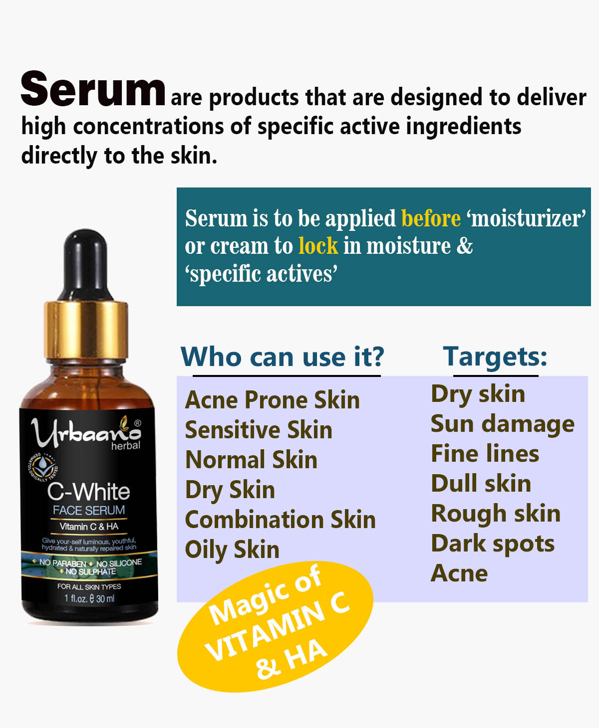 urbaano herbal vitamin C serum for dark spot, dull dry skin care combo