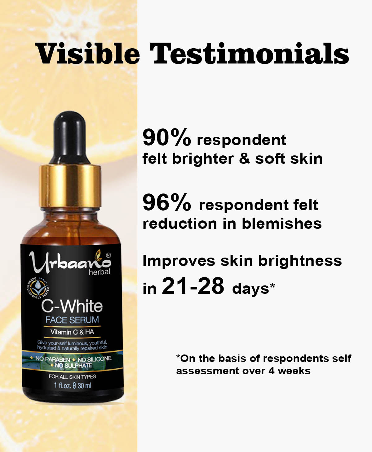 urbaano herbal skin lightening serum feed back for blemishes, brightness, soft skin
