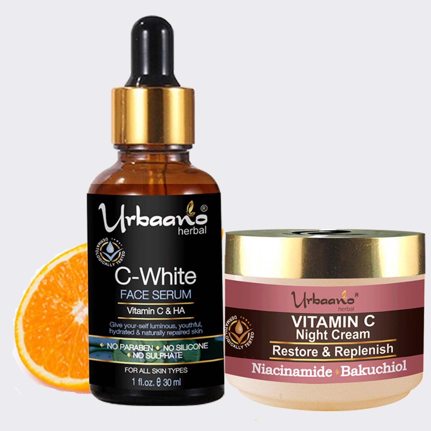 urbaano herbal skin brightening face cream and vitamin c white face serum with bakuchiol for nourished glowing skin