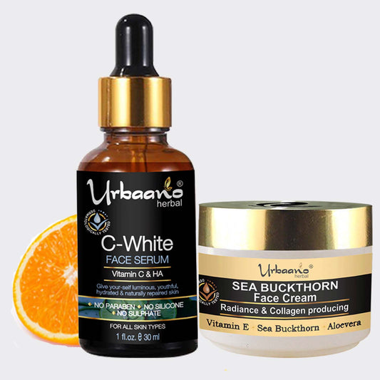 urbaano herbal skin brightening radiance sea buckthorn face cream and vitamin c white face serum for glowing skin