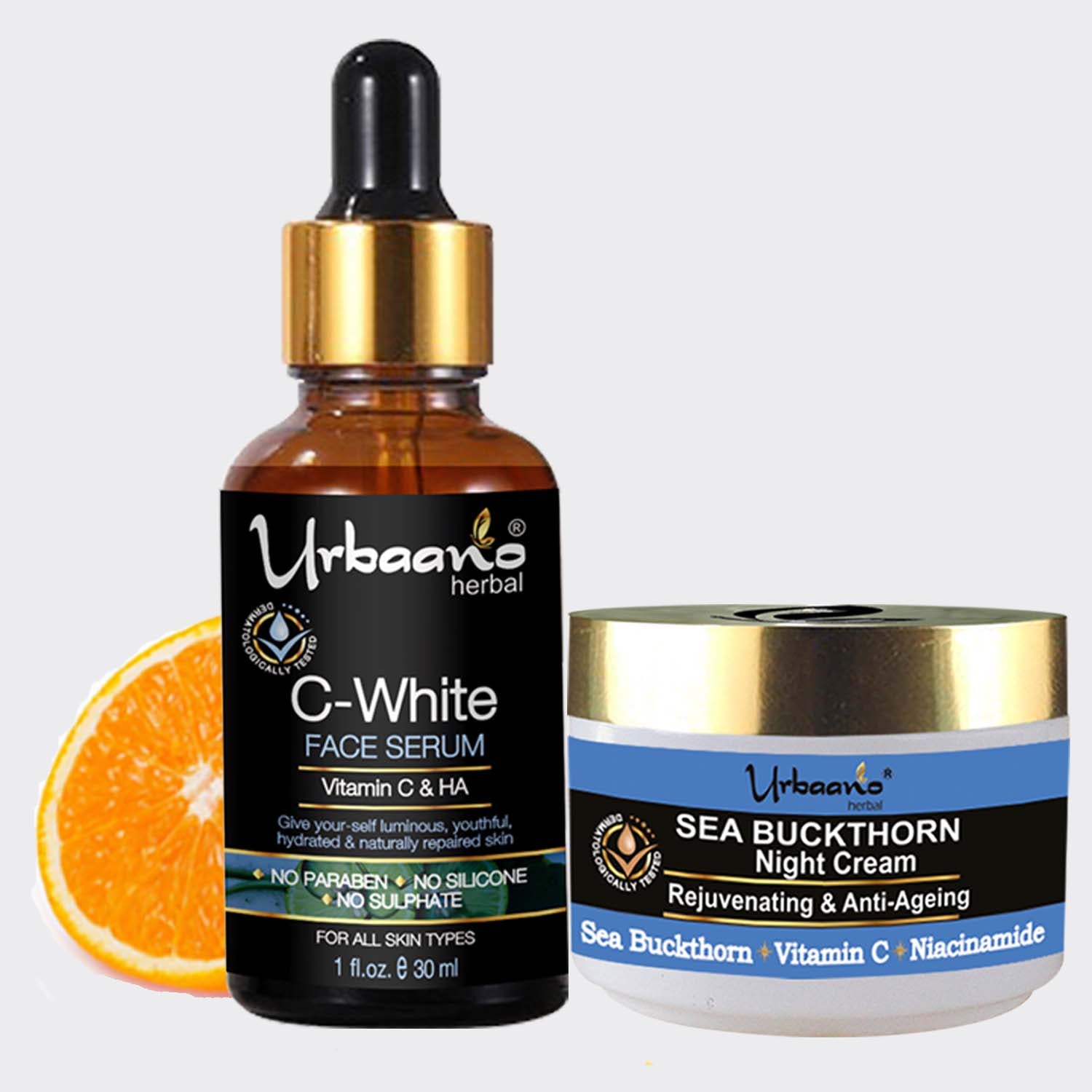 urbaano herbal skin brightening radiance sea buckthorn night cream and vitamin c white face serum for ageless skin