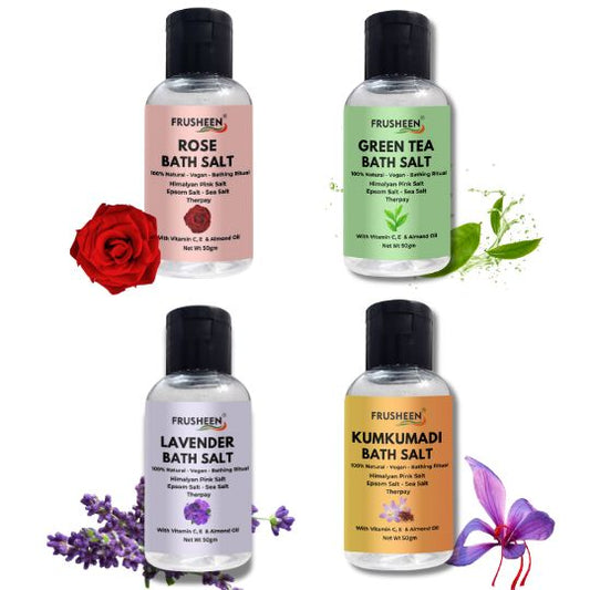 Bath Salt Granules Combo of 4 Reduce Excess Oil, Foot Spa, Muscle Pain Relief, Relaxing, Body Scrub