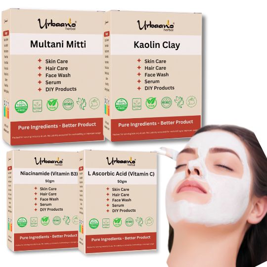 Niacinamide & Ascorbic Acid with Multani Mitti & Kaolin Clay making DIY Skincare Renewal Fusion Pack for Glowing Bright Skin