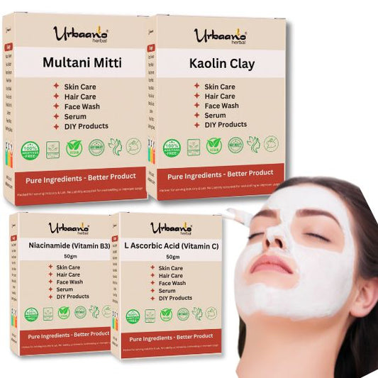 Niacinamide & Ascorbic Acid with Multani Mitti & Kaolin Clay making DIY Skincare Renewal Fusion Pack for Glowing Bright Skin