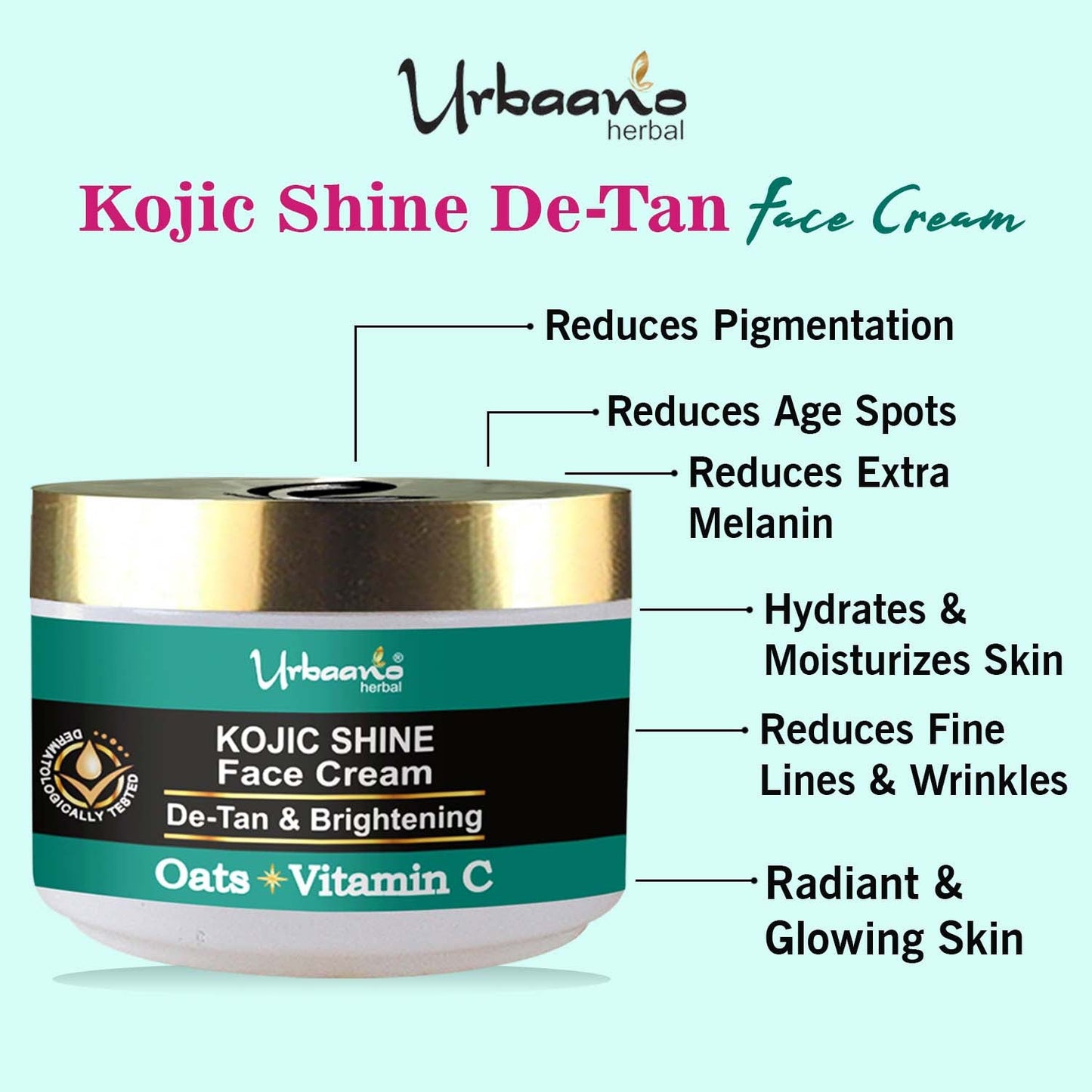 urbaano herbal kojic shine face ctream for detaning & skin brightening, reduces age spots, pigmentation, fine lines, wrinkles. moisturizes hydrates skin