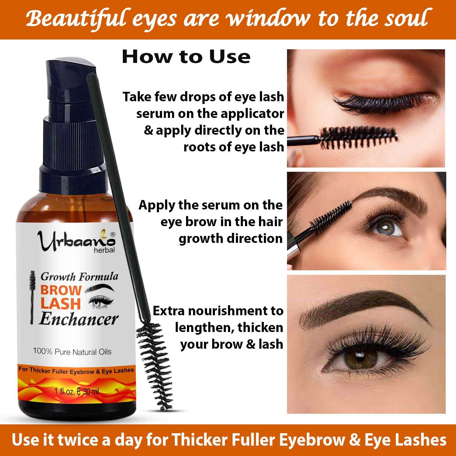 urbaano herbal eyebrow lash enhancer growth formula easy to apply with applicator 