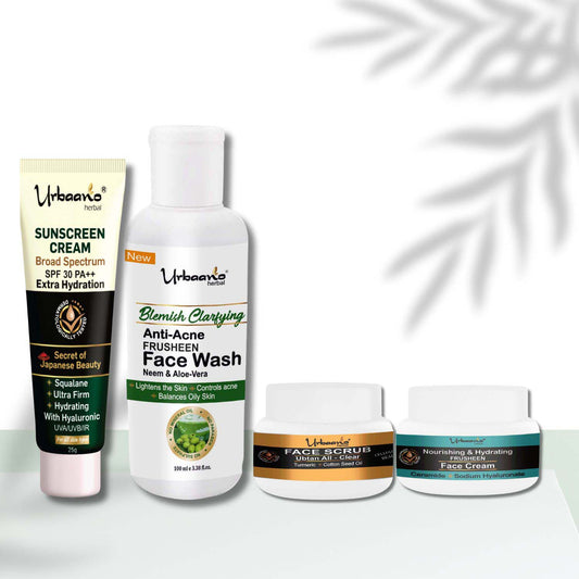 urbaano herbal frusheen npurishing & hydrating moisturizer facial kit-suncream, ubtan scrub, cream, anti acne face wash