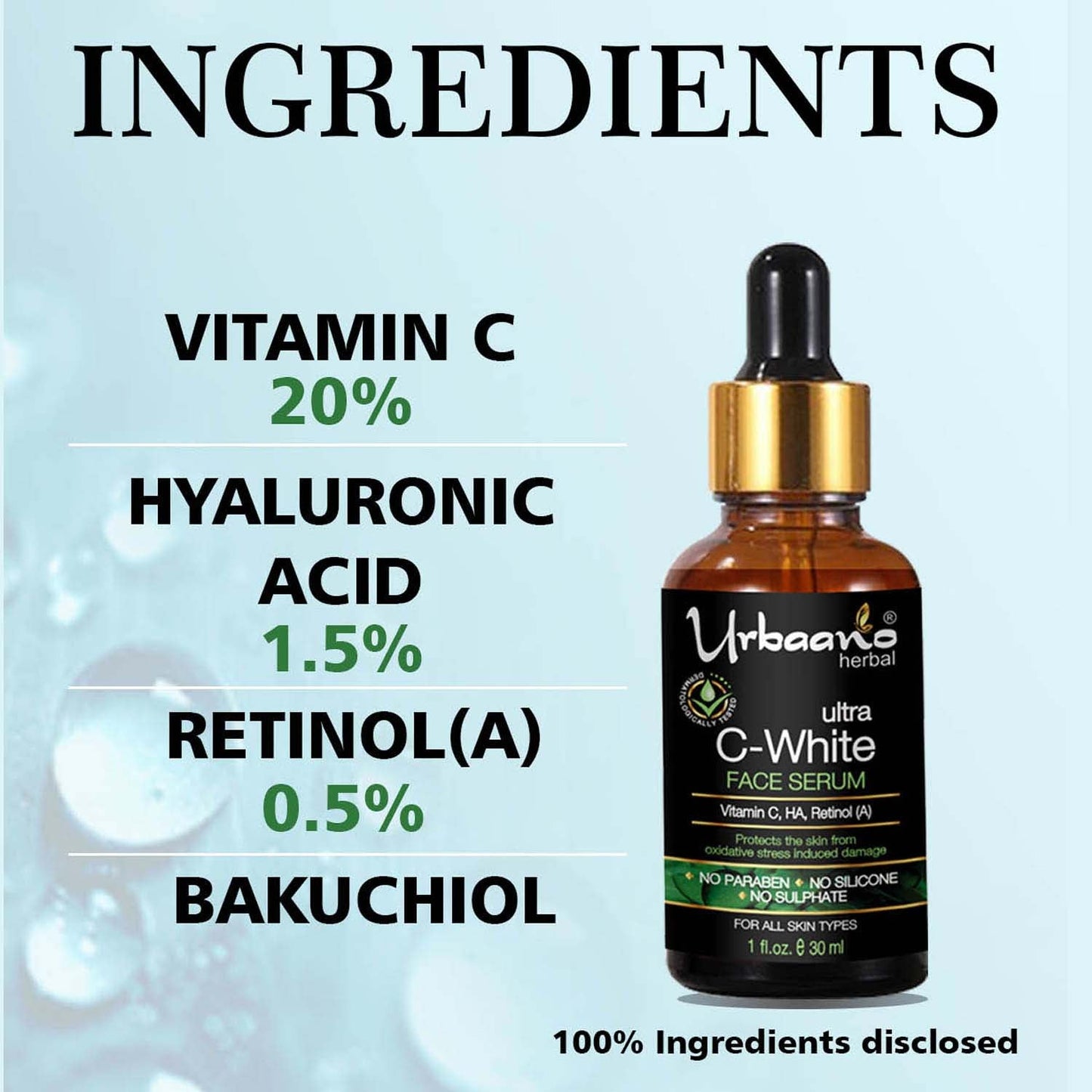urbaano herbal vitamn c  parlour glow vitamin c face serum with hyaluronic acid, retinol for bright illuminating skin