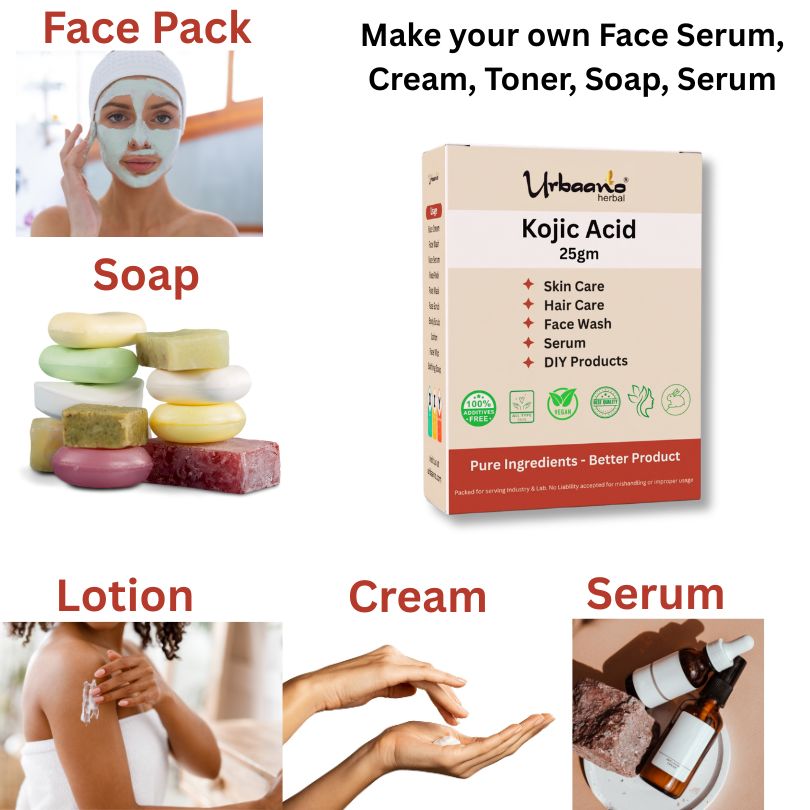 Pure Kojic Acid Powder (Urbaano Herbal®) for DIY Making Face Serum, Soap, Cream, Body Lotion & Face wash