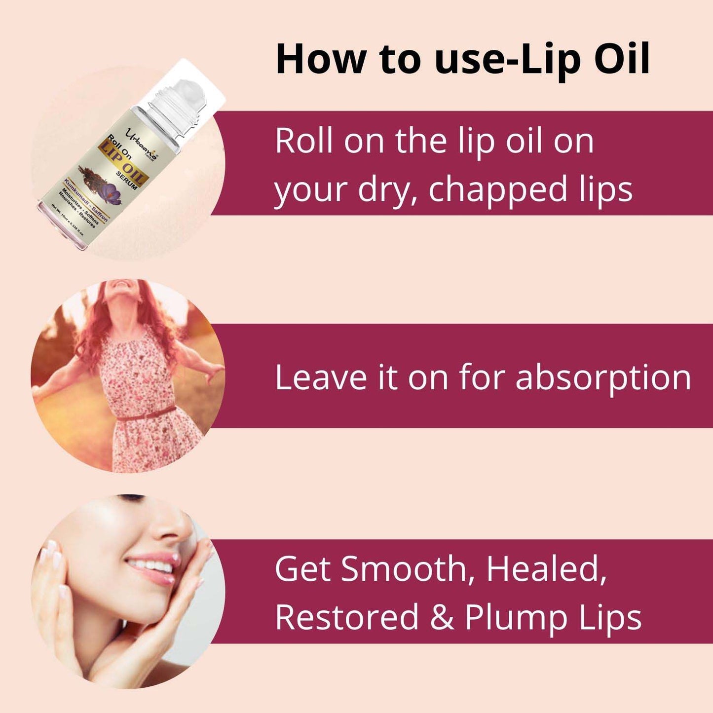 urbaano herbal kumkumadi lip oil serum for soft, smooth plump lips