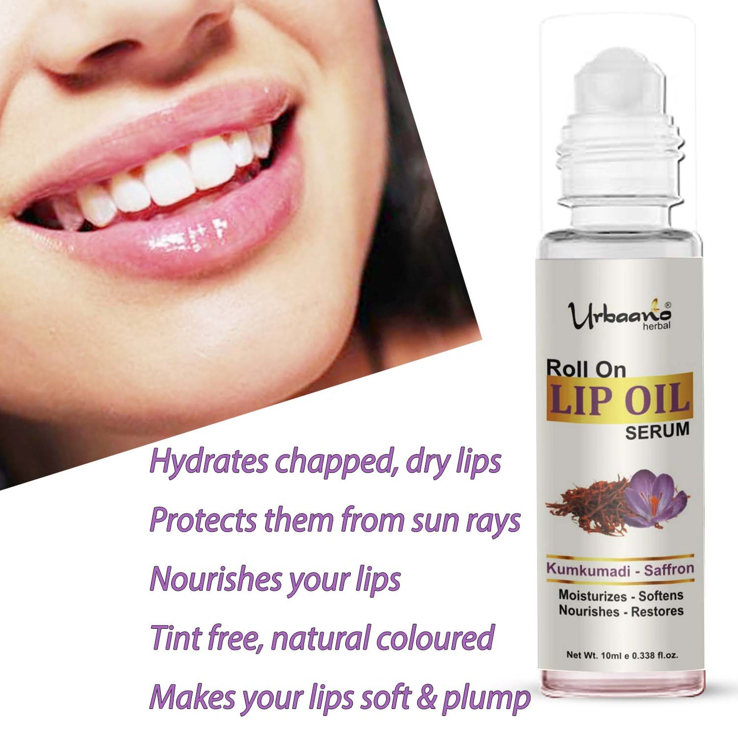 urbaano herbal kumkumadi lip oil serum for soft, hydrated,smooth lips