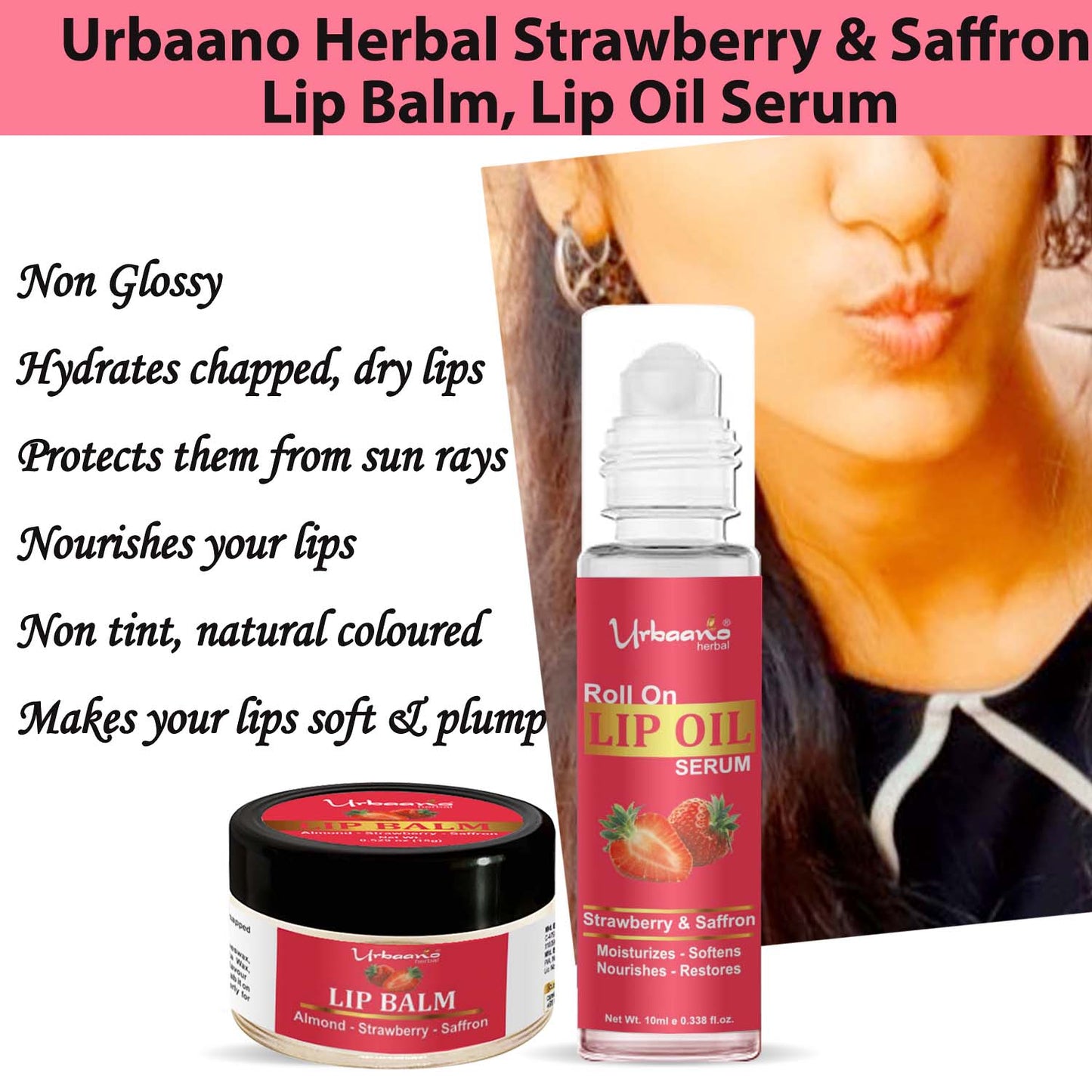 Lip Oil Serum & Liip Balm Combo |Tint free Strawberry Hydrates, Softens, Restores Natural Colour