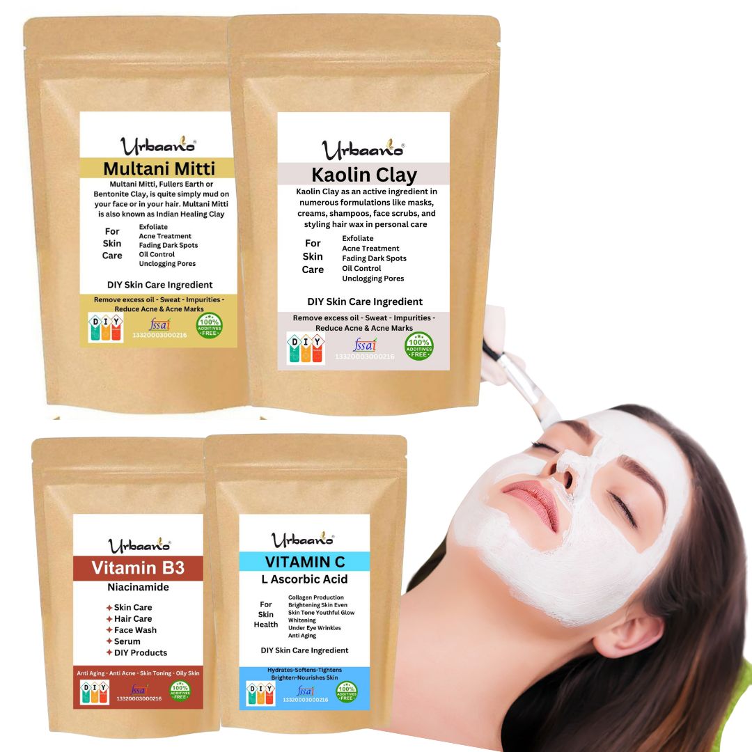 Skincare Beauty Hack Miacinamide,  Vitamin C Powder, Multani Mitti & Kaolin Clay For DIY Serum, Cream, Lotion, Pack & Facewash