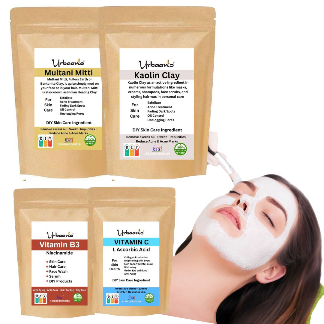 Niacinamide & Ascorbic Acid with Multani Mitti & Kaolin Clay making DIY Skincare Renewal Fusion Pack for Glowing Bright Skin