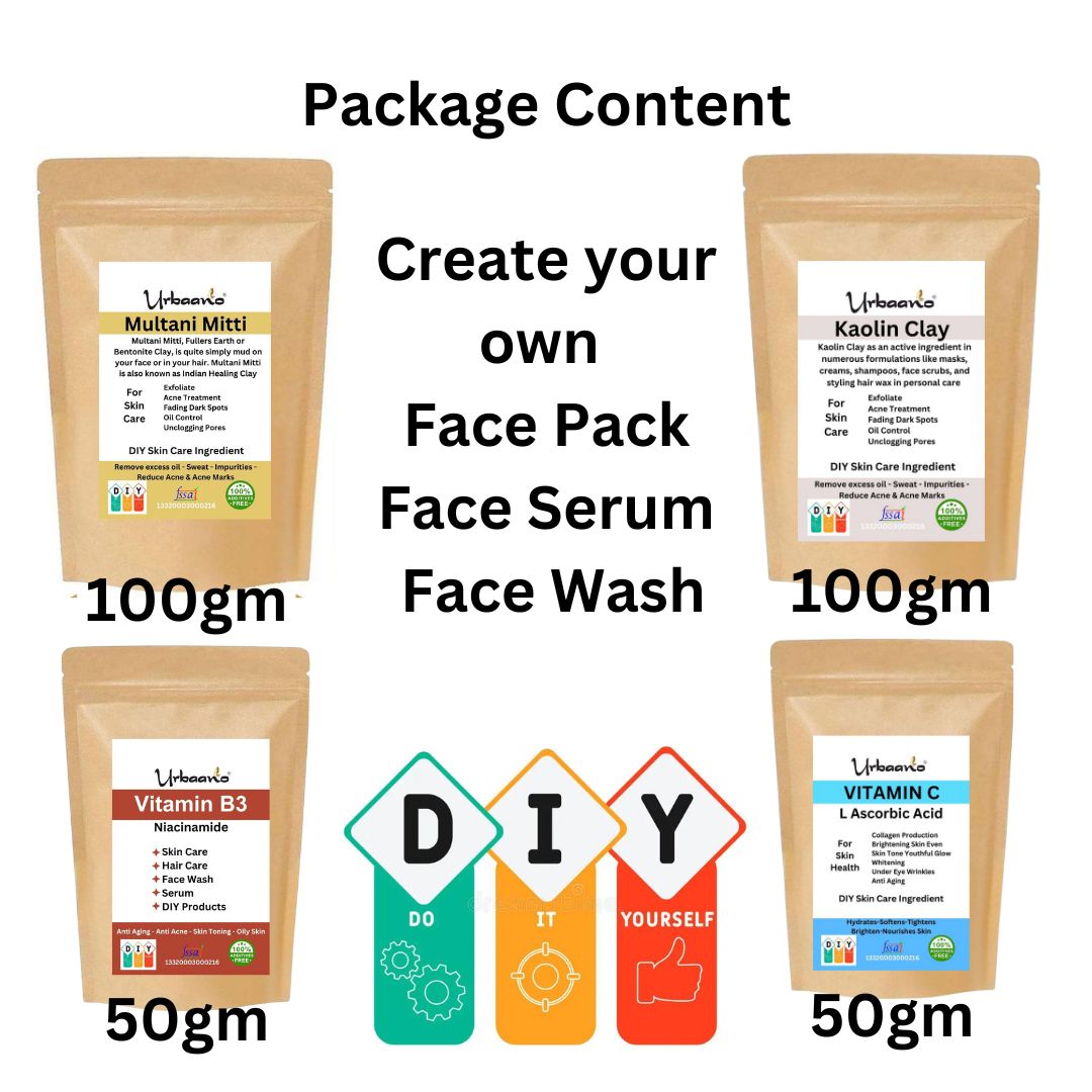 Skincare Glow Beauty Hack Niacinamide,  Vitamin C Powder, Multani Mitti & Kaolin Clay For DIY Serum, Cream, Lotion, Pack & Facewash