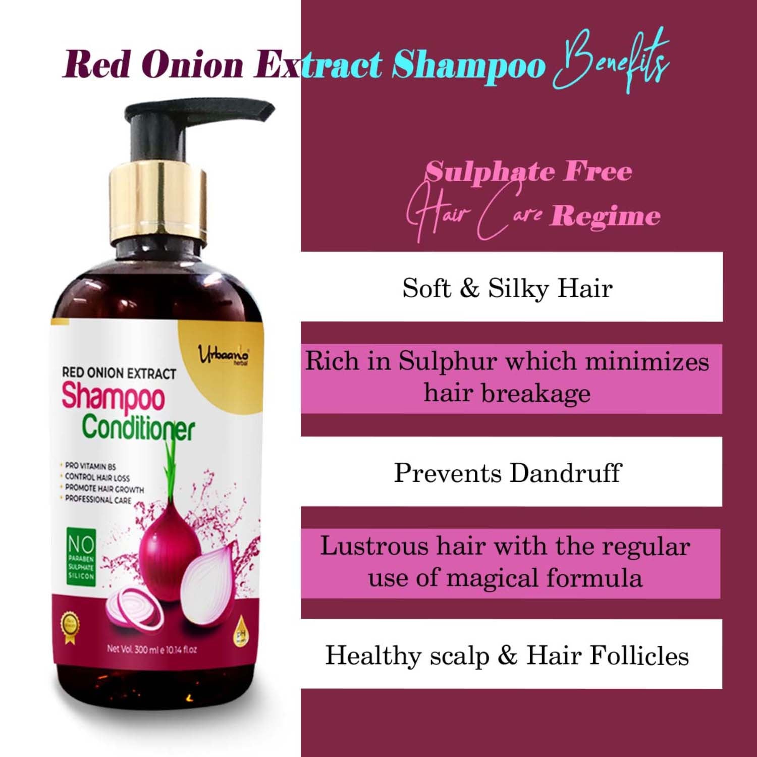 urbaano herbal hair care kit, onion shampoo sulphate free for reducing hairfall, dandruff