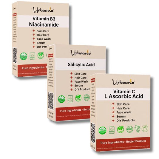 Vitamin C (L-Ascorbic Acid), Niacinamide (Vitamin B3) & Salicylic Acid Powder For Making DIY Skin Care Serum, Cream, Lotion & Facewash, Anti Ageing & Youthful Glow (Multi-Combo)