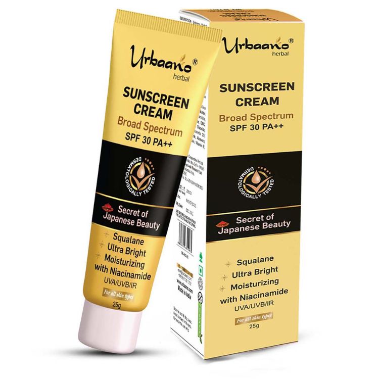 urbaano herbal broad spectrum spf 30pa++ facial suncream with japanese olive squalane, niacinamide protect from uva, uvb