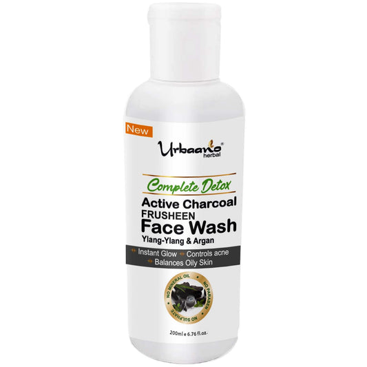 urbaano herbal active charcoal frusheen face wash for anti acne, excess oil, instant glow light skin tone