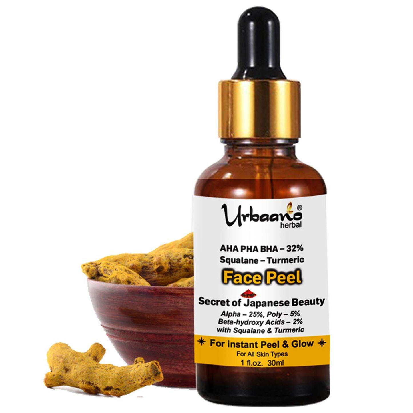 urbaano herbal aha turmeric face serum for insta peel and skin lighten for men and women 