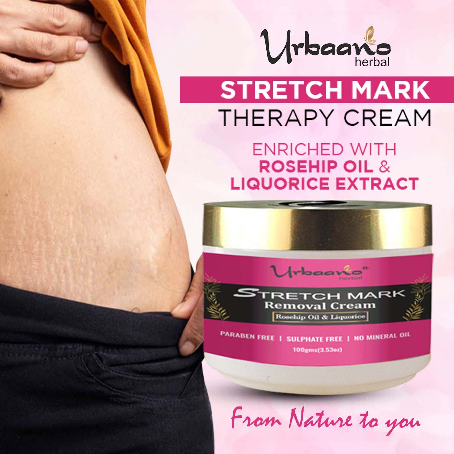 urbaano herbal stretch mark removal cream with rosehip, liquorice from nature to you