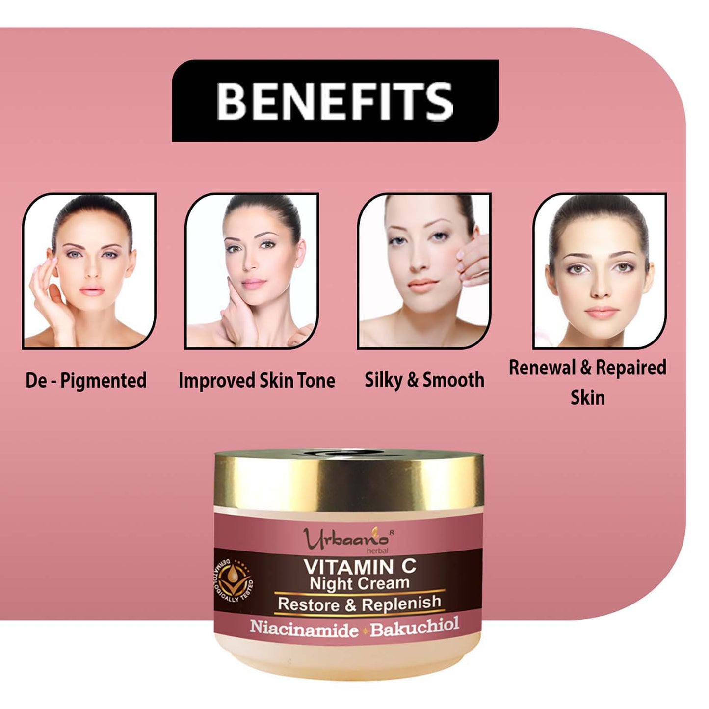 urbaano herbal vitamin c night cream improves skin tone, de pigments skin 