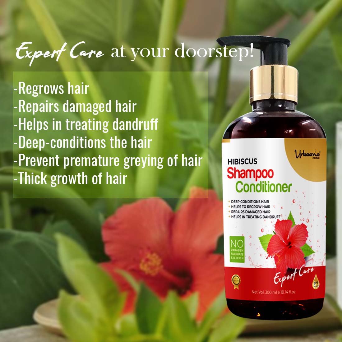 urbaano herbal hibiscus sulphate free shampoo anti-dandruff, hair growth fomulation