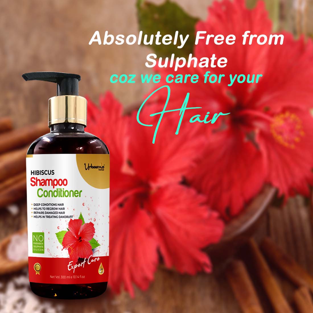 urbaano herbal hibiscus sulphate free shampoo anti-dandruff