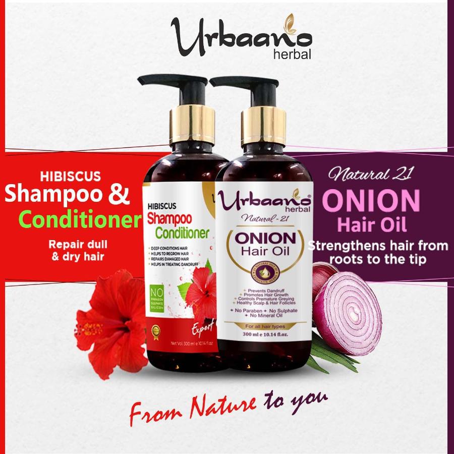 Hair Growth, Dandruff Contol, Hair Care Kit, Onion Hair Oil, Hibiscus Shampoo