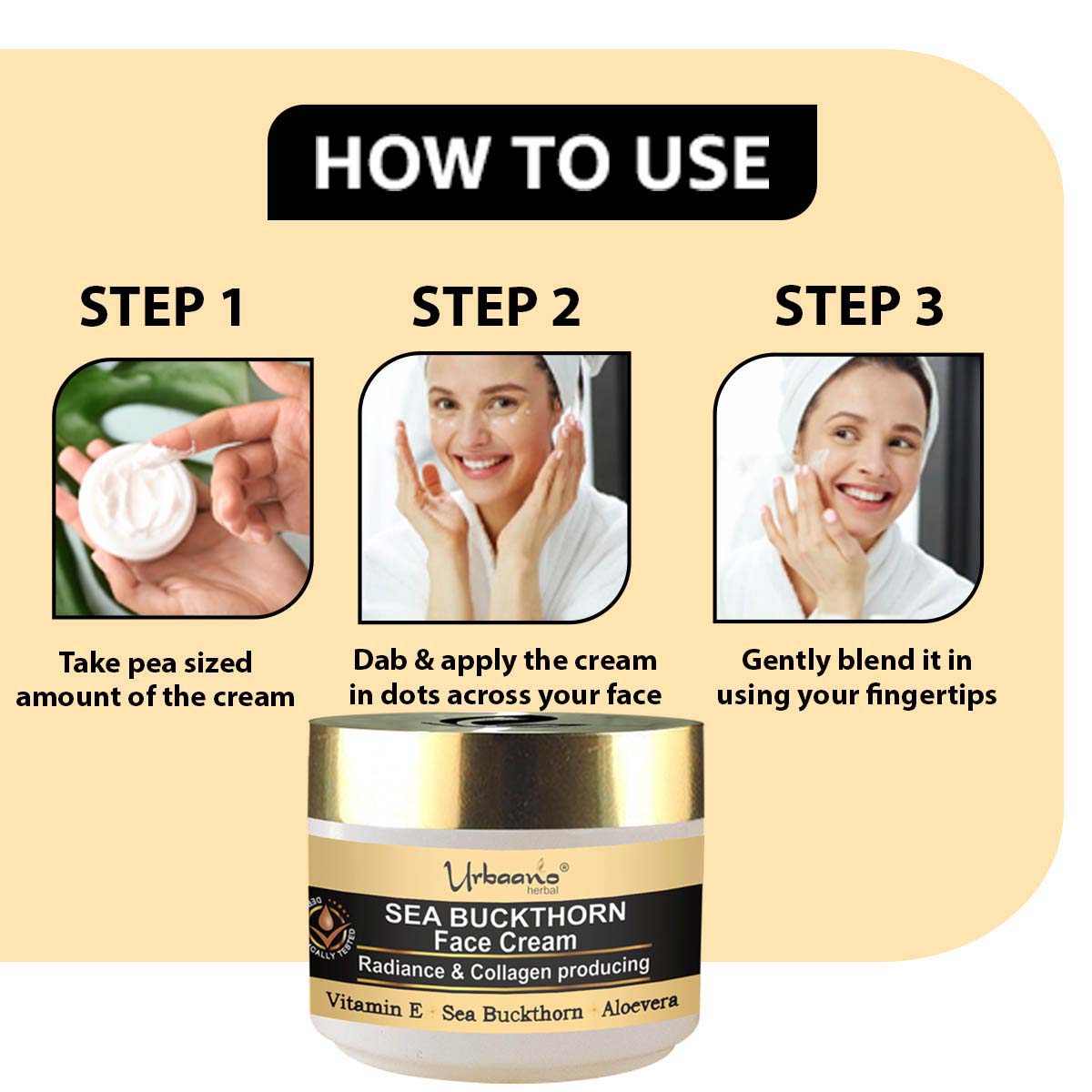 urbaano herbal sea buckthorn radiance & collagen boost face cream moisturizer non oily, easy for daily use
