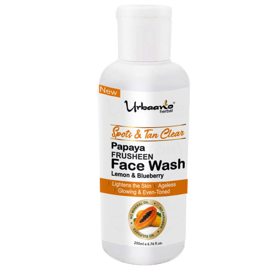 urbaano herbal frusheen face wash papaya for skin lightening, even tone, spot & tan clear with lemon & blueberry pure & natural 